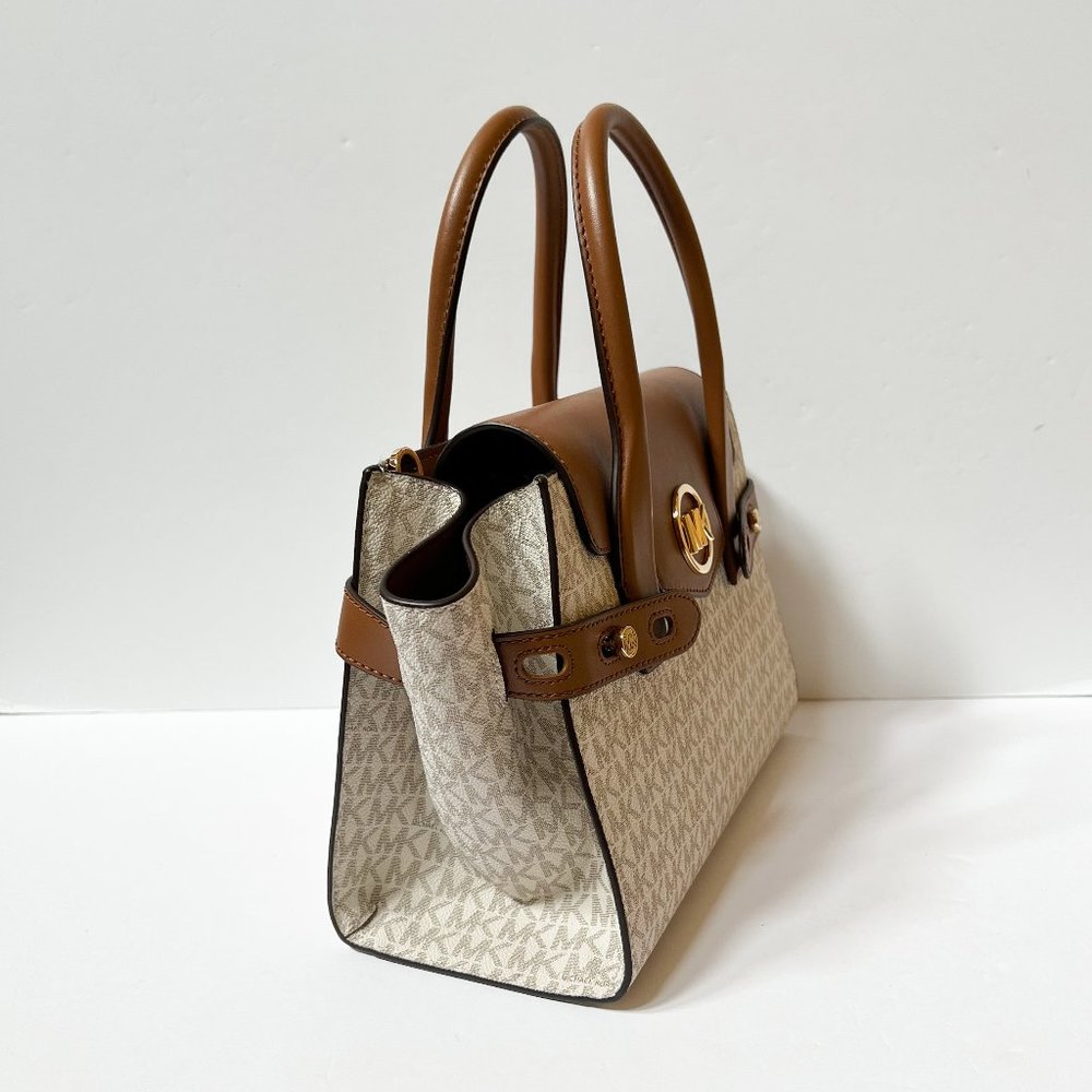 Michael Kors Carmen Medium Flap Satchel Shoulder Bag MK Vanilla - Picture 7 of 10